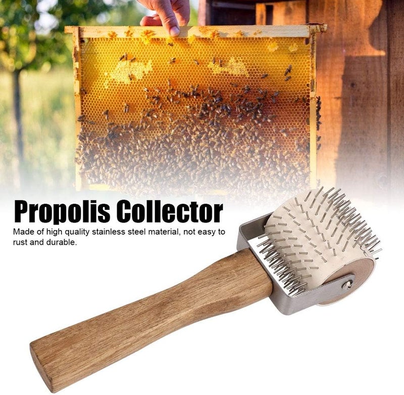 FUZHUI Propolis Collector, Roller Type Propolis Collector, Hy Uncapping Roller, Uncapping Pin Head Roller, Stainless Steel Bee Hy Extracting Tool with Comfortable Wooden Handle for Beekeeper - Image 3